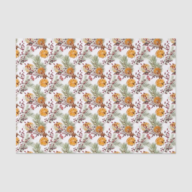 Papier Mousseline Citrus Orange Pine Berry Noël (Recto)