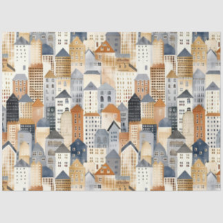 Papier Mousseline Cityscape drawing naturals and blue