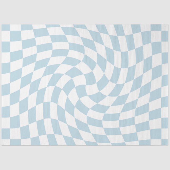 Papier Mousseline Clair Retro Blue Pastel Warped Checkerboard (Recto)