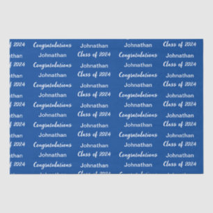 Papier Mousseline Classe de 2024 Blue White Félicitations Grad Name