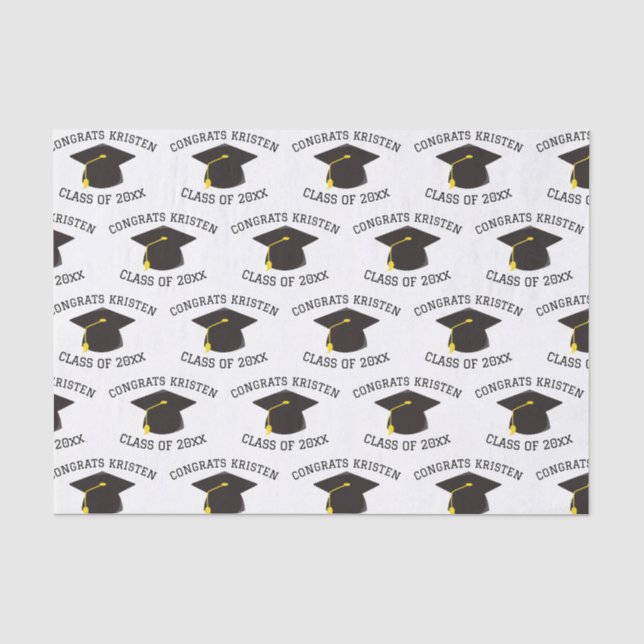 Papier Mousseline Classe personnalisée de 20xx Black Graduation Cap  (Recto)