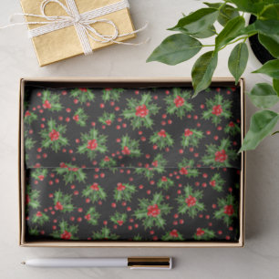 Papier Mousseline Classic Holiday Green Holly Red Berries