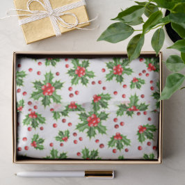 Papier Mousseline Classic Holiday Holly Tree Feuilles Berries Motif