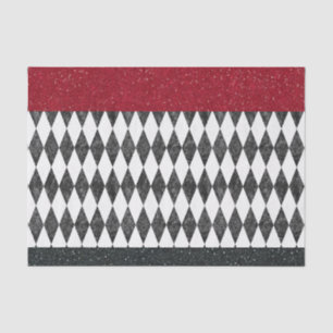 Papier Mousseline Classic noir blanc rouge arlequin Jacquard diamant