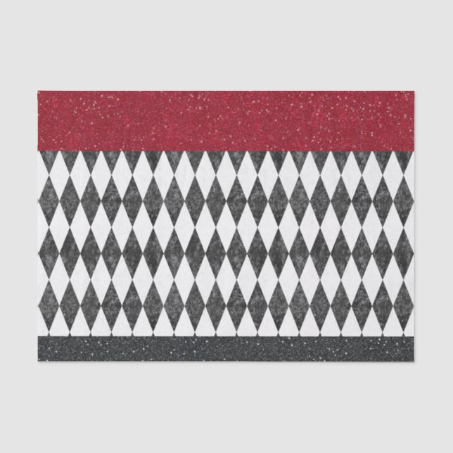 Papier Mousseline Classic noir blanc rouge arlequin Jacquard diamant (Recto)