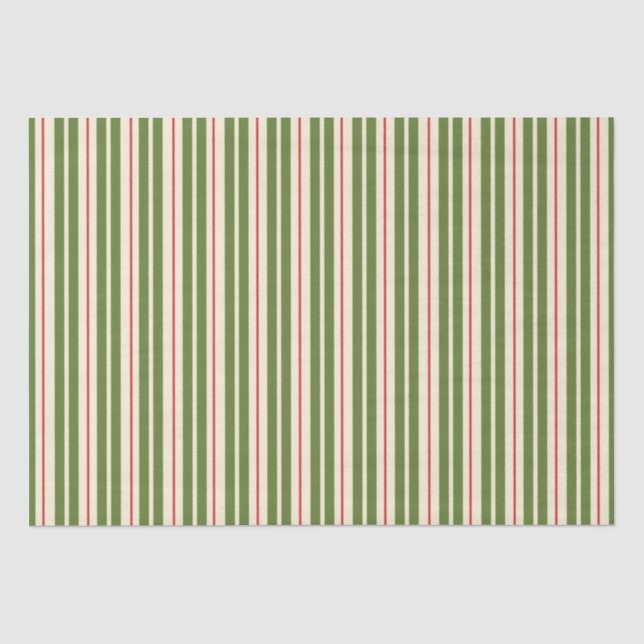Papier Mousseline Classic Retro Stripes de Noël Olive Cream Rouge (Recto)