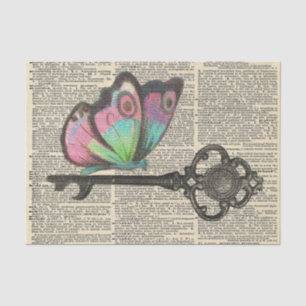 Papier Mousseline Clé papillon journal Vintage découpage