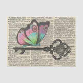 Papier Mousseline Clé papillon journal Vintage découpage
