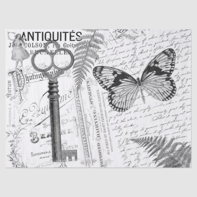 Papier Mousseline Clé Papillon noir blanc Découpage (Recto)