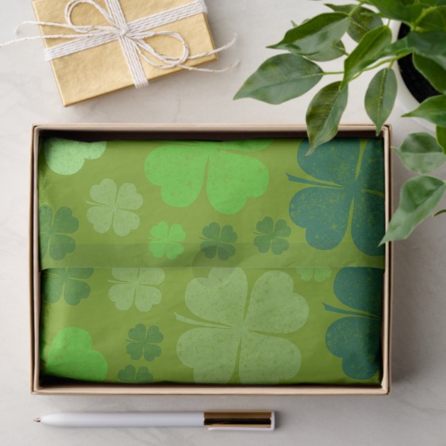 Papier Mousseline Clovers verts, Lucky Clovers, Saint Patrick's Day (Cadeau)