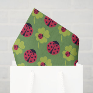 Papier Mousseline Coccinelles et trèfle chanceux