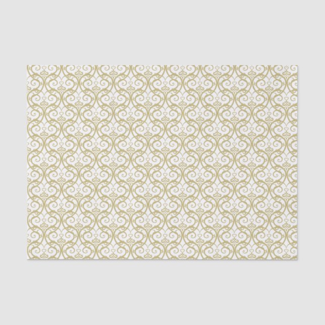 Papier Mousseline Coeur blanc et or élégant (Recto)