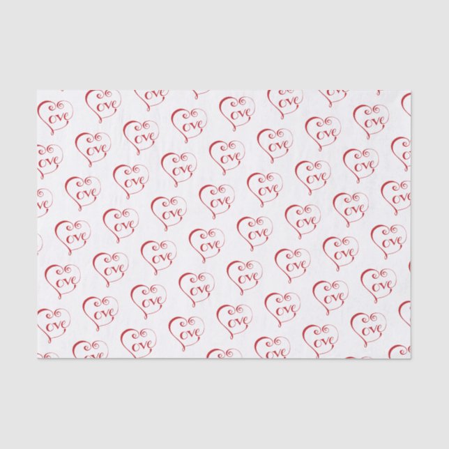 Papier Mousseline Coeur d'Amour Lettré à la main en rouge (Recto)