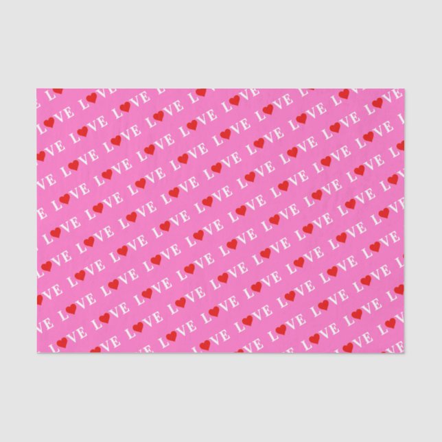 Papier Mousseline Coeur d'amour rose Élégant Chic (Recto)