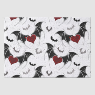 Papier Mousseline Coeur d'Halloween avec ailes de chauve-souris noir