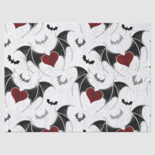 Papier Mousseline Coeur d'Halloween avec ailes de chauve-souris noir