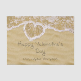 Papier Mousseline Coeur "Heureuse Sainte-Valentin" écrit dans le sab