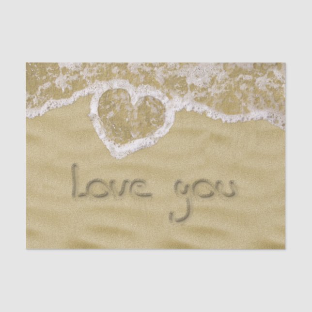Papier Mousseline Coeur "Love you" écrit dans Sable (Recto)