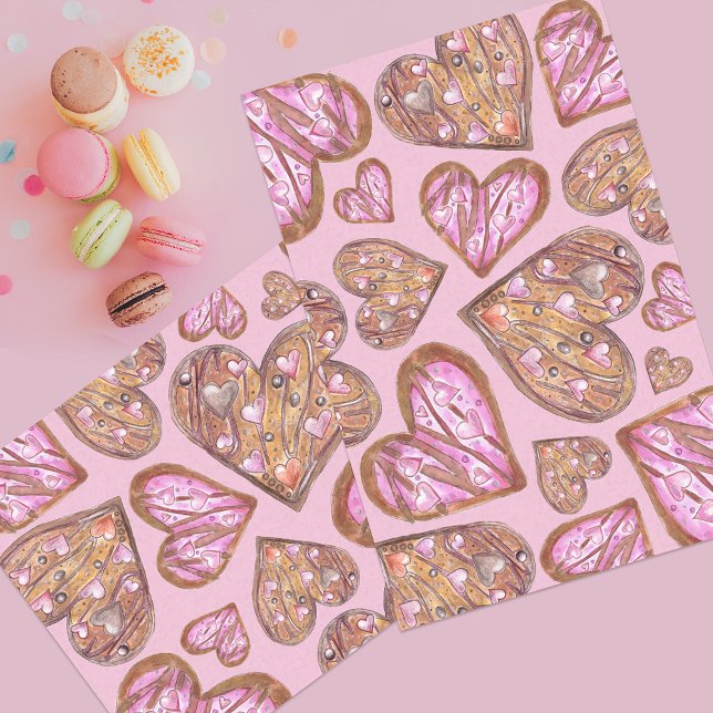 Papier Mousseline Coeur peint à la main sur des cookies roses (Créateur téléchargé)