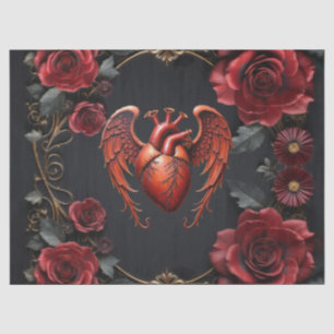 Papier Mousseline Coeur rouge gothique avec Rose - Romantique foncé