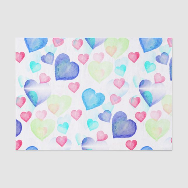 Papier Mousseline Coeurs aquarelle (Recto)