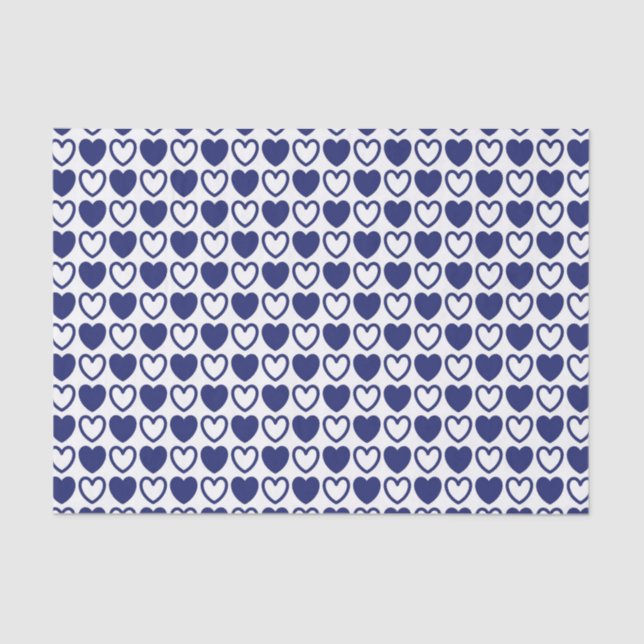 Papier Mousseline Coeurs bleus et blancs (Recto)