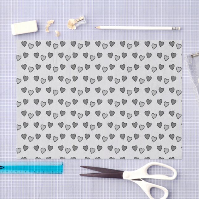 Papier Mousseline Coeurs d'amour cadeau pâle et gris foncé (Artisanat)