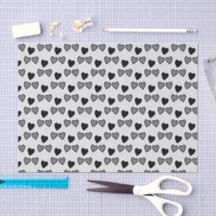 Papier Mousseline Coeurs d'amour gris et cadeau noir