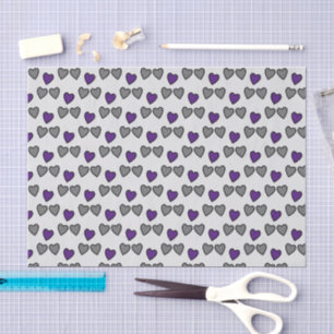 Papier Mousseline Coeurs d'amour gris et violet cadeau
