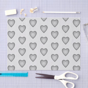 Papier Mousseline Coeurs d'amour gris motif