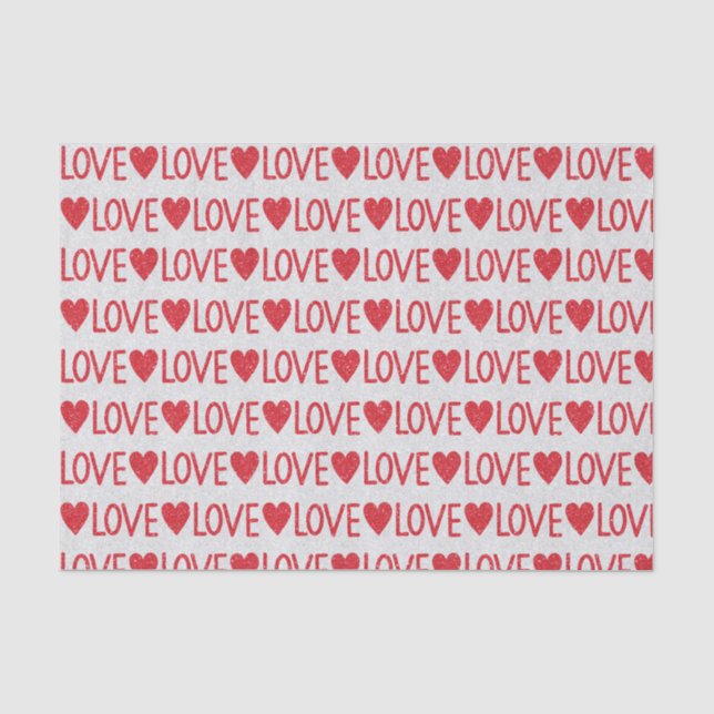 Papier Mousseline Cœurs d'amour Paillettes Rouges Cadeau de la Saint (Recto)