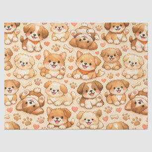 Papier Mousseline Cœurs de chiots mignons motif aquarelle (2)