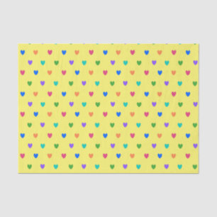 Papier Mousseline Coeurs de polka arc-en-ciel sur jaune