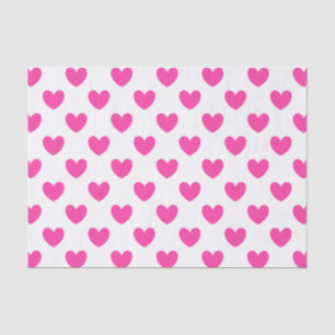 Papier Mousseline Coeurs de polka rose Fuchsia sur blanc