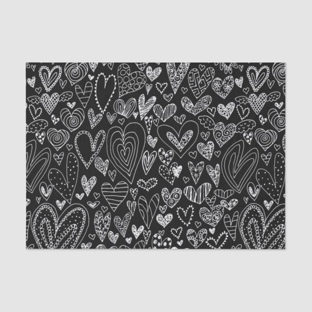Papier Mousseline Coeurs de Saint-Valentin sur le noir (Recto)