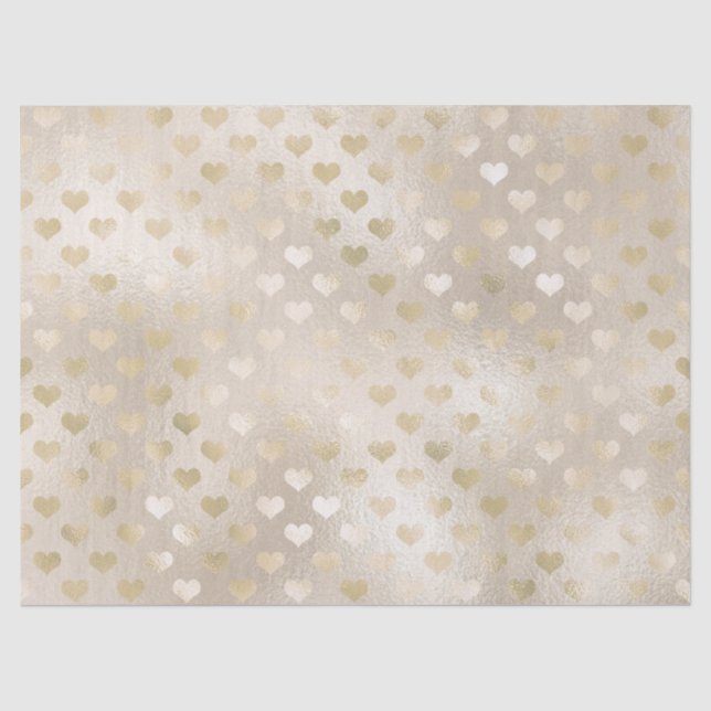 Papier Mousseline Coeurs d'or blanc     (Recto)