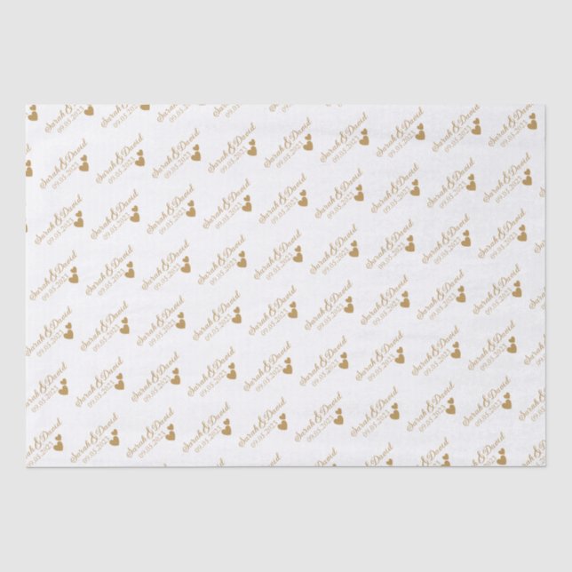 Papier Mousseline Coeurs d'or Mariage personnalisés (Recto)