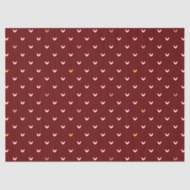 Papier Mousseline Coeurs d'or rouge rose (Recto)