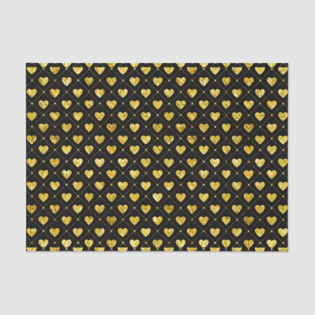 Papier Mousseline Coeurs d'or sur motif noir (Recto)