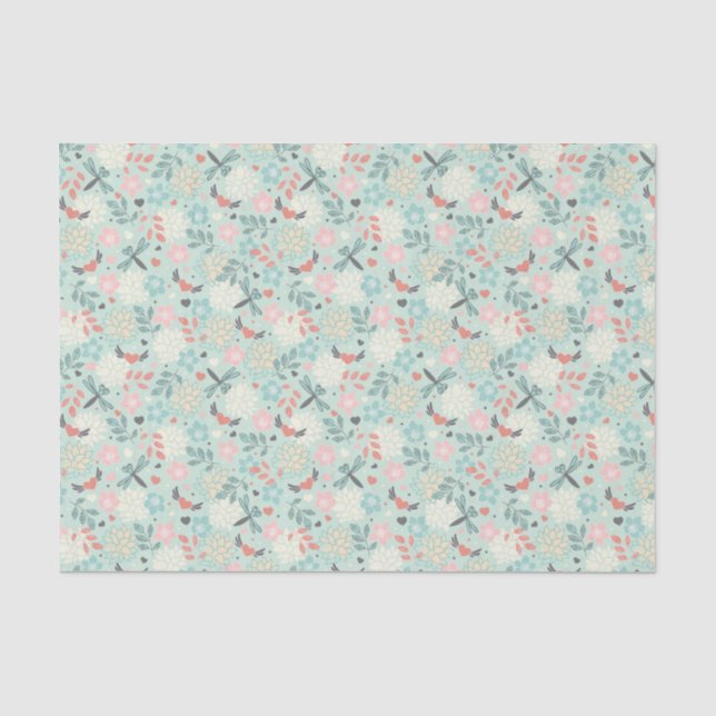 Papier Mousseline Coeurs et libellules Plutôt Floral (Recto)