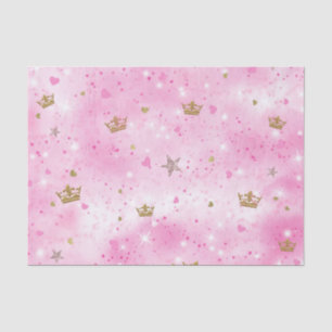 Papier Mousseline Cœurs étoiles et couronnes de princesse rose pour 