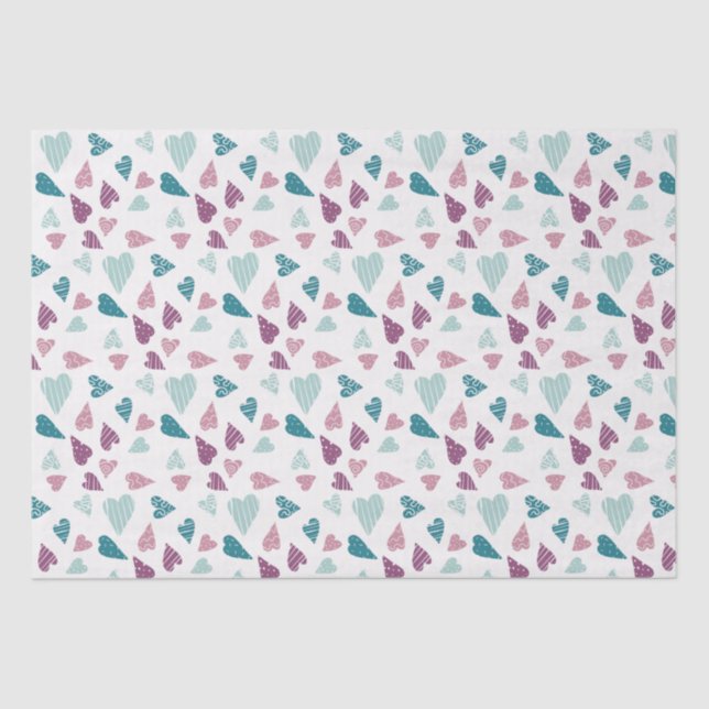 Papier Mousseline Coeurs mignons Doodle Rose Saint Valentin Rose Tur (Recto)