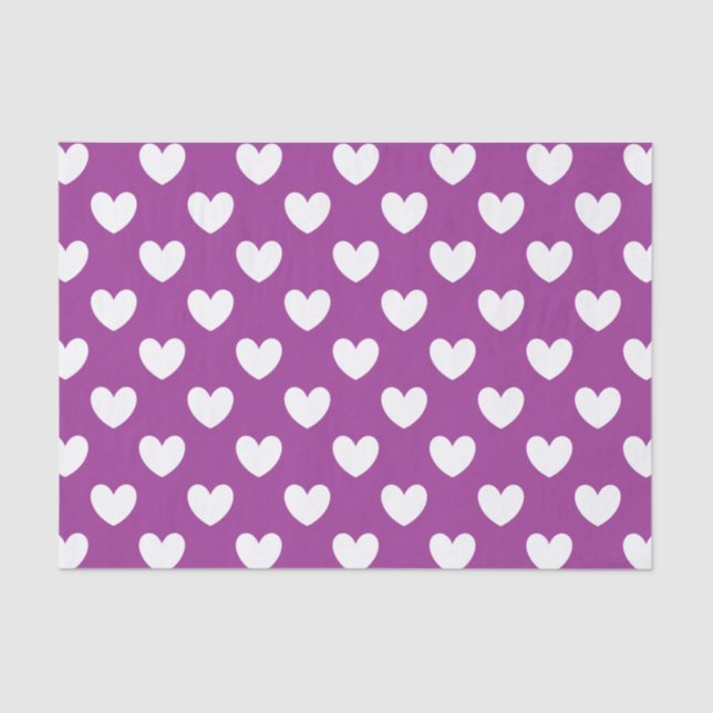 Papier Mousseline Coeurs polka blanc sur violet (Recto)