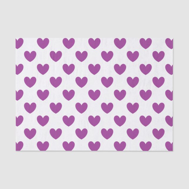 Papier Mousseline Coeurs polka violet sur blanc (Recto)