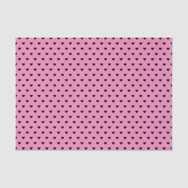 Papier Mousseline Coeurs rose et noir | Papier d'enrobage personnali (Recto)