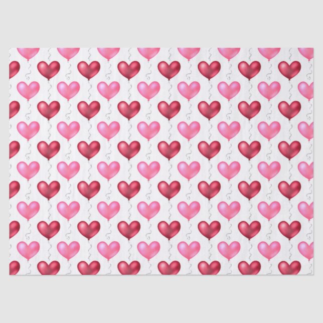 Papier Mousseline Coeurs rose et rouge Saint Valentin Amour (Recto)