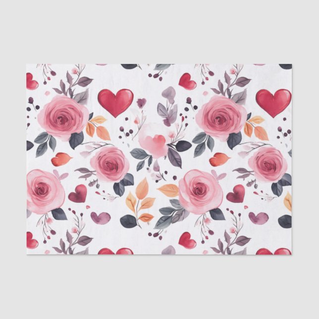 Papier Mousseline Coeurs roses et Rose (Recto)