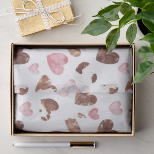 Papier Mousseline Cœurs roses marron Cacao Imprimé Vache Anniversair