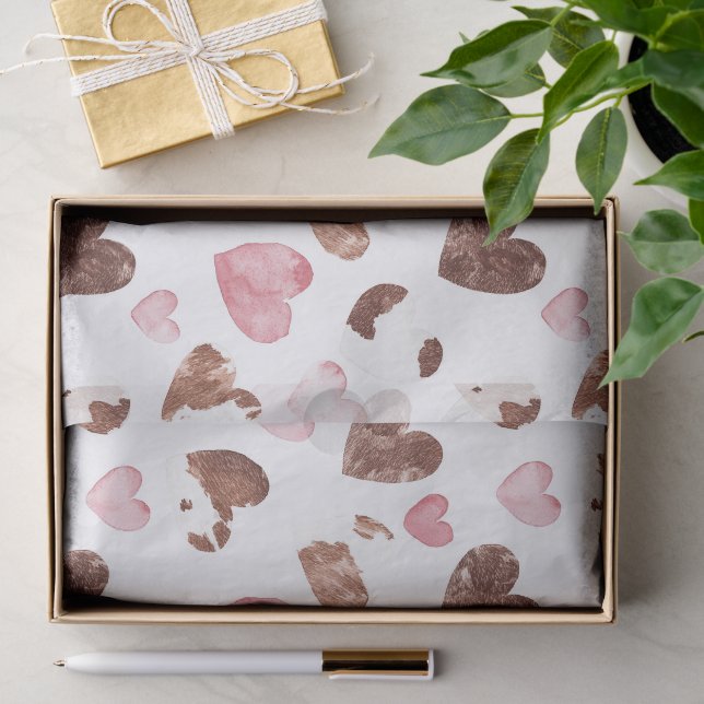 Papier Mousseline Coeurs roses Vache de cacao Brown Imprimer Anniver (Cadeau)