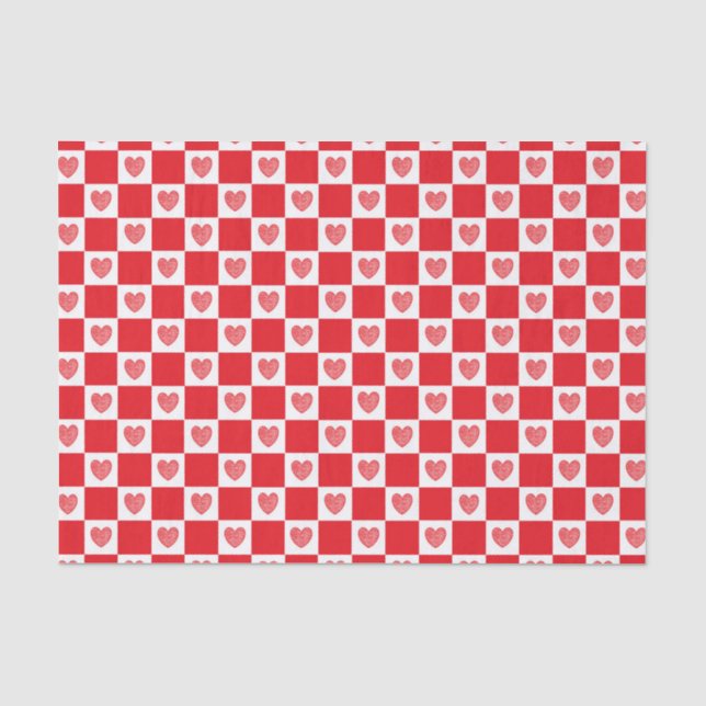Papier Mousseline Coeurs rouges Checkered (Recto)